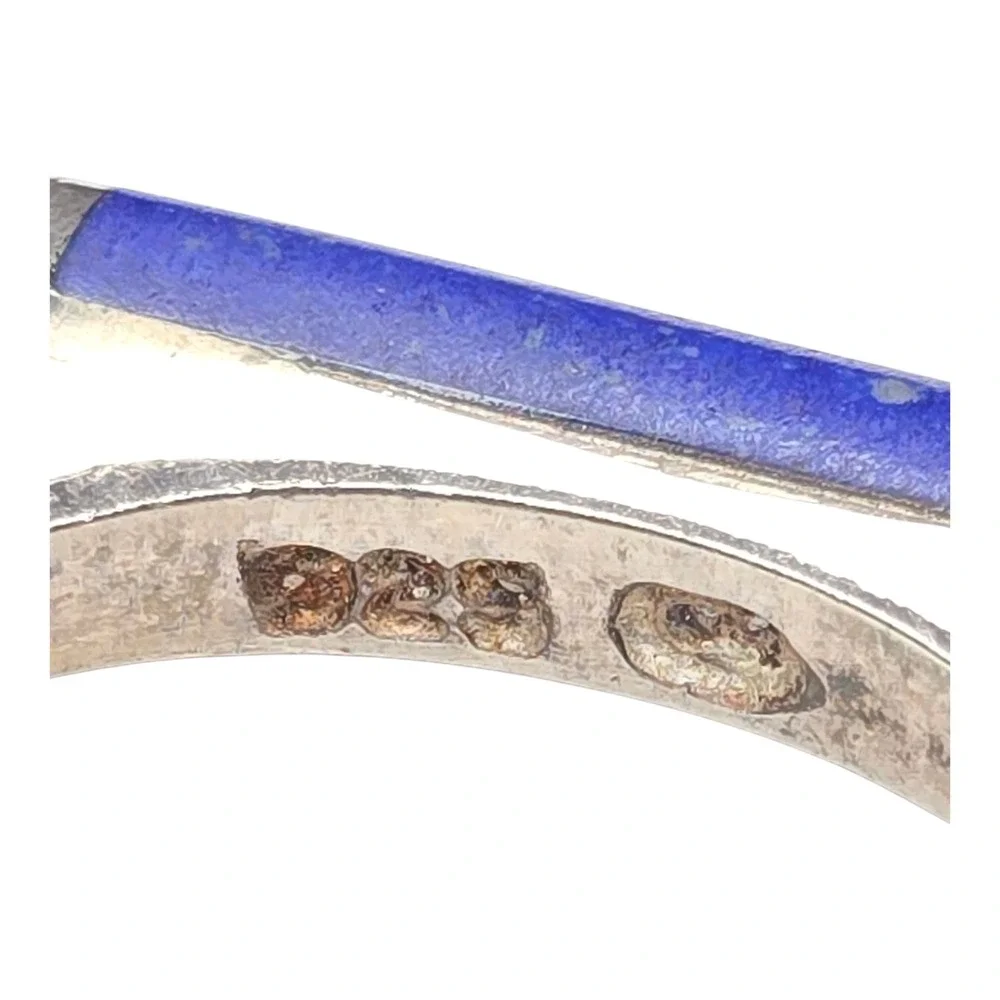 Vintage Blue Lapis Lazuli Ring Size 7.75 Sterling Silver 925 Inlay